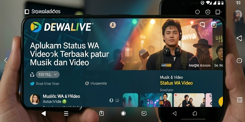 Antarmuka DEWALIVE menampilkan beragam video status menarik untuk WhatsApp.