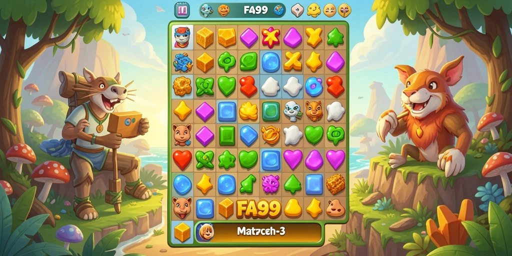 Tampilan antarmuka menarik dari game Puzzle Match-3 FA99.