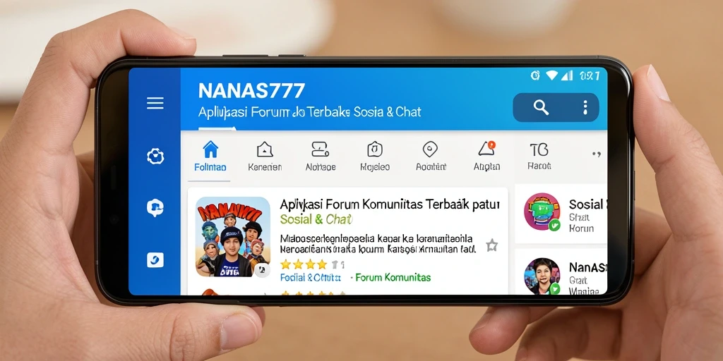 Antarmuka aplikasi NANAS777 dengan fitur Forum Komunitas.